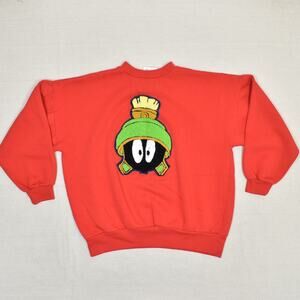 VTG American Characters Men's Sweatshirt Marvin the Martian Looney Tunes Red L